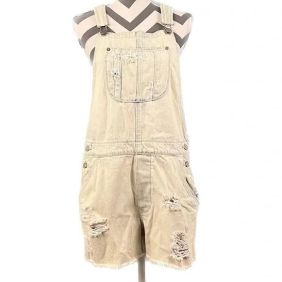 American Eagle Distressed White Acid Washed Shortall Overall Shorts. Sz: M - Picture 7 of 8